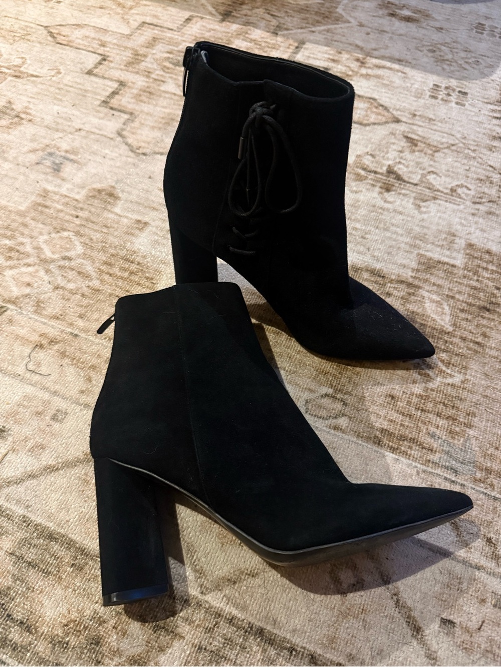 Kendall & Kylie Black Suede Pointed Toe Block Heel Booties
